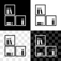 Set Shelf with books icon isolated on black and white, transparent background. Shelves sign. Vector Royalty Free Stock Photo