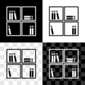 Set Shelf with books icon isolated on black and white, transparent background. Shelves sign. Vector Royalty Free Stock Photo