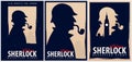 Set of Sherlock Holmes posters. Detective illustration. Illustration with Sherlock Holmes. Baker street 221B. London. Big Ban. Royalty Free Stock Photo