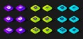 Set Shield with brick wall, System bug, Eye scan, House eye, Cyber security and Check mark in speech bubble icon. Vector