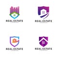 Set of Shield with Building Idea logo template, Modern City with Shield logo designs concept, Real Estate logo Vector Illustration Royalty Free Stock Photo