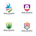 Set of Shield with Building Idea logo template, Modern City with Shield logo designs concept, Real Estate logo Vector Illustration Royalty Free Stock Photo