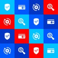 Set Shield with check mark, Cash back, Gear and arrows workflow and Magnifying glass dollar icon. Vector Royalty Free Stock Photo