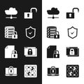 Set Shield with check mark, Server security lock, Network cloud connection, Open padlock, Document and, Secure your site Royalty Free Stock Photo
