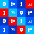 Set Shield and dollar, Cinema camera, Keyhole and Graduation cap on laptop icon. Vector Royalty Free Stock Photo