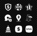 Set Shield with dollar, Vote, USA Independence day, White House, Dollar symbol, American football helmet and Eagle icon Royalty Free Stock Photo