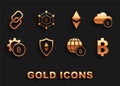 Set Shield Ethereum ETH, Cryptocurrency cloud mining, coin Bitcoin, Globe and cryptocurrency, Chain link and Blockchain