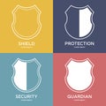 Set of shield icons. Security company logo. Abstract symbol of protection. Clean and modern vector illustration. Royalty Free Stock Photo