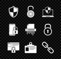 Set Shield, Laptop protected with shield, Secure your site HTTPS, SSL, Identification badge, Chain link, Smartphone Royalty Free Stock Photo