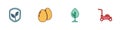 Set Shield with leaf, Chicken egg, Tree and Lawn mower icon. Vector Royalty Free Stock Photo