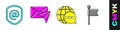 Set Shield with mail and e-mail, Envelope, World map made from speech bubble and Location marker icon. Vector Royalty Free Stock Photo