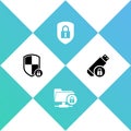 Set Shield security with lock, FTP folder and, and USB flash drive icon. Vector Royalty Free Stock Photo