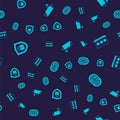 Set Shield security with lock, Laptop password, Security camera and Fingerprint on seamless pattern. Vector Royalty Free Stock Photo