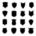 Set shield shapes. Badge, crest and icon of security. Blank black banner and emblem for coat of safety service or police. Heraldic