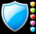 Set of shield shapes, icons in 6 colors Royalty Free Stock Photo