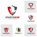 Set of Shield Spartan Warrior Logo Vector. Spartan Helmet Logo design template. Creative icon symbol Royalty Free Stock Photo
