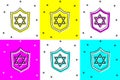Set Shield with Star of David icon isolated on color background. Jewish religion symbol. Symbol of Israel. Vector Royalty Free Stock Photo