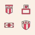 Set Shield with stars, American flag, Vote box and Stacks paper money cash icon. Vector Royalty Free Stock Photo