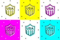 Set Shield with stars and stripes icon isolated on color background. United States of America country flag. 4th of July Royalty Free Stock Photo