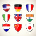 Set of shields with flags