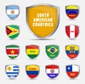 Set shields with flags of the South American countrie Royalty Free Stock Photo