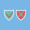 A set of shields with a tick and a cross. Royalty Free Stock Photo