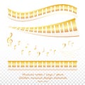 Set of shining golden musical keys and notes for design.golden piano keys and elements.Piano Keyboards Line Different Types Shape Royalty Free Stock Photo
