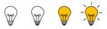 set of shining light bulb with rays. Cartoon style. Flat style. Hand drawn style. Doodle style. Royalty Free Stock Photo