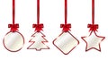 Set of shiny christmas price tags with red bows
