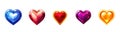 Set Of Shiny Colored Gems In The Shape Of Heart Game Icons Cartoon On White Background. Generative AI