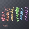 Set of shiny colorful ribbons on transparent background, decoration for Christmas card design. Vector eps 10 illustration Royalty Free Stock Photo