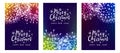 Set of shiny fireworks on color starry background - vertical greeting cards for Christmas and New Year holiday design