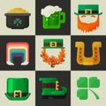 Set of shiny flat Irish St. Patricks Day icons
