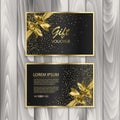 Set of shiny gift voucher with realistic golden bow. Vector template for gift card Royalty Free Stock Photo