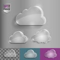 Set of shiny glass bubble cloud icons with soft shadow on gradient background . Vector illustration EPS 10 for web. Royalty Free Stock Photo