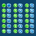 Set with shiny green and blue interface buttons with icons