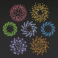 Set of shiny lights color fireworks on transparent background for Your holiday design
