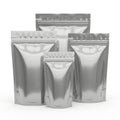 Set of shiny metalized pouches isolated on white background isolated on white background Royalty Free Stock Photo