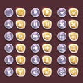 Set with shiny silver and gold interface buttons with icons