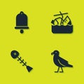 Set Ship bell, Bird seagull, Dead fish and Sinking cruise ship icon. Vector