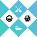 Set Ship porthole, Cargo ship, Paddle and Radar with targets icon. Vector