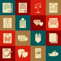 Set Ship with shield, Clean paper, Mail and e-mail, Scales of justice, File document clip, Document graph chart Royalty Free Stock Photo
