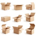 set of shipment cargo or parcel package cardboard boxes for home delivery .and shipping service, open and closed empty blank Royalty Free Stock Photo