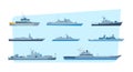 Set of ships in modern flat style: ships, boats, ferries.