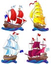 Stained glass illustration with Set of ships , sailboats on waves isolated on white background Royalty Free Stock Photo