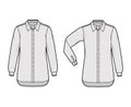 Set of Shirt ascot stripe technical fashion illustration with tie bow, elbow fold long sleeve, oversized, button-down Royalty Free Stock Photo