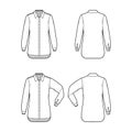 Set of Shirt ascot stripe technical fashion illustration with tie bow, elbow fold long sleeve, oversized, button-down Royalty Free Stock Photo