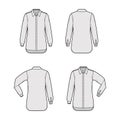 Set of Shirt ascot stripe technical fashion illustration with tie bow, elbow fold long sleeve, oversized, button-down Royalty Free Stock Photo