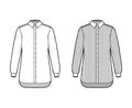 Set of Shirt classic and cleric stripe technical fashion illustration with long sleeves, relax fit, button-down, collar Royalty Free Stock Photo