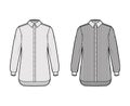 Set of Shirt classic and cleric stripe technical fashion illustration with long sleeves, relax fit, button-down, collar Royalty Free Stock Photo